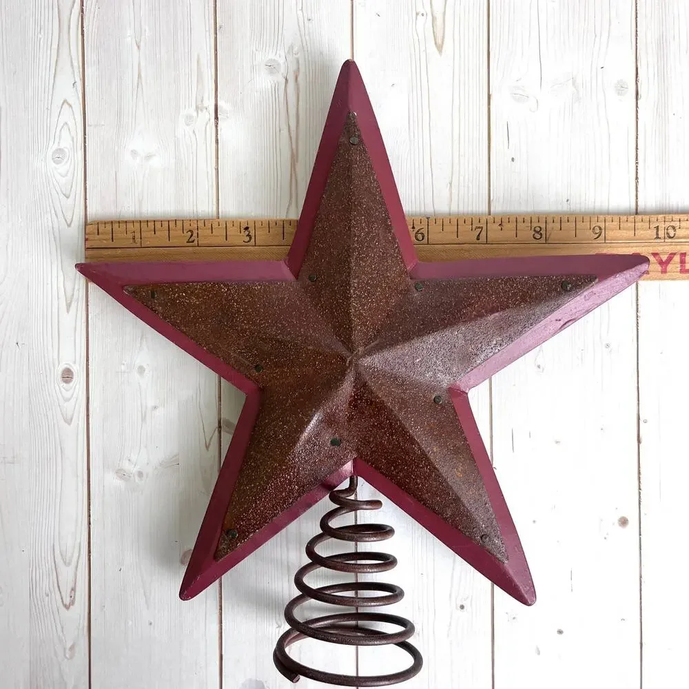 Rustic Western Wooden, Wire, Metal Leather Star & Hearts Ornaments & Tree Topper